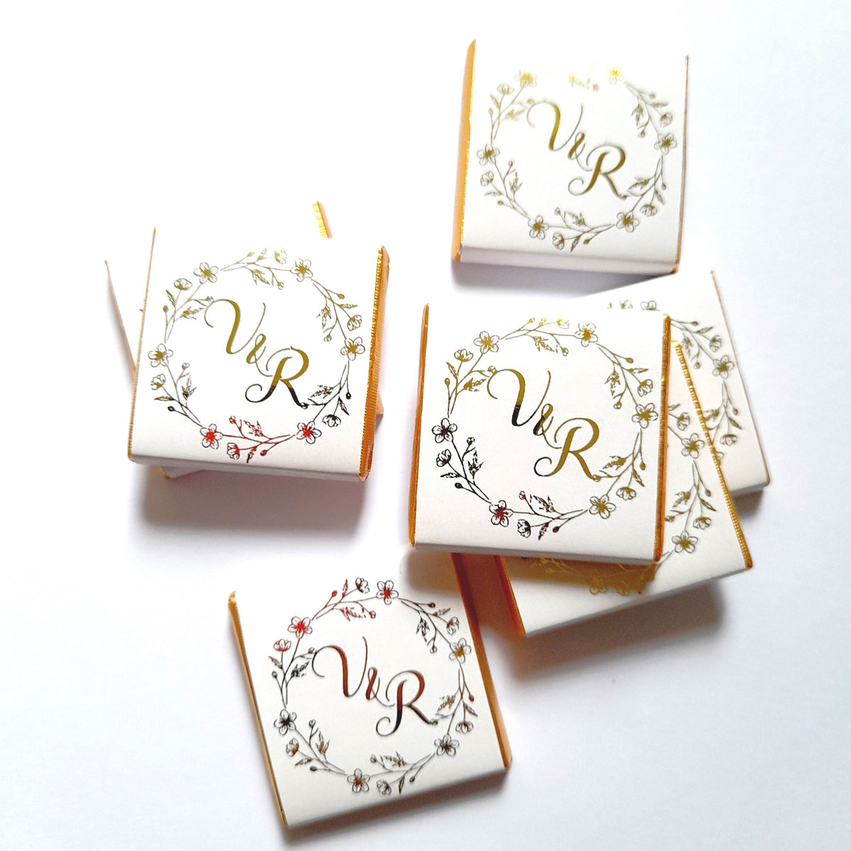 Personalised Floral Wedding Favours - Gold Foiled Chocolate Treats - Botanical Wreath Wedding Table Decor