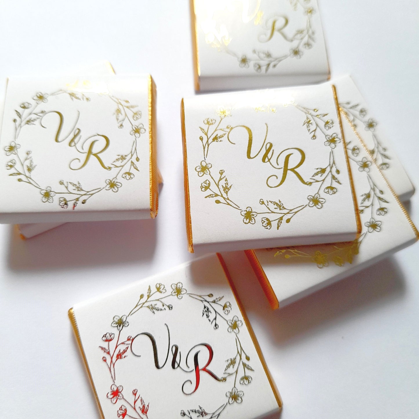 Personalised Floral Wedding Favours - Gold Foiled Chocolate Treats - Botanical Wreath Wedding Table Decor