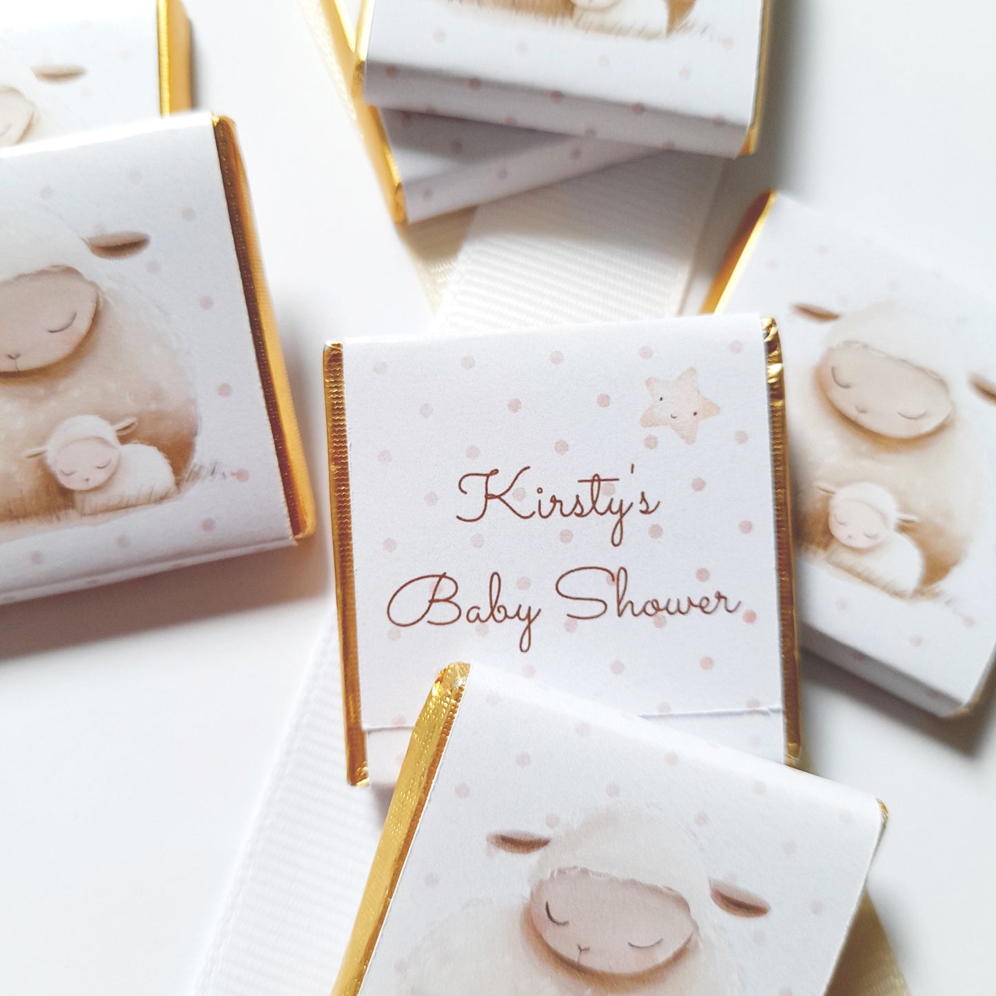 Personalised Mum and Baby Sheep Chocolates – Baby Shower Guest Favours, Party Bag Fillers