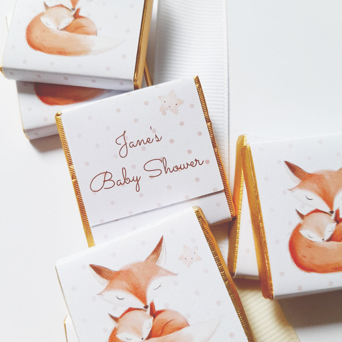 Personalised Mum and Baby Fox Chocolates – Woodland Baby Shower Favours, Party Bag Fillers