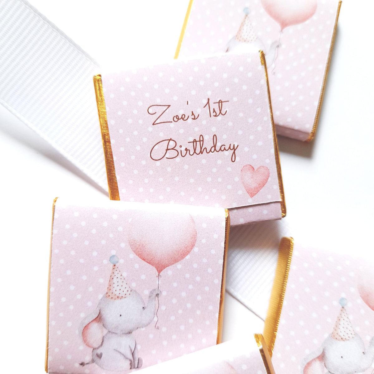 Personalised Girl 1st Birthday Party Favours – Baby Elephant