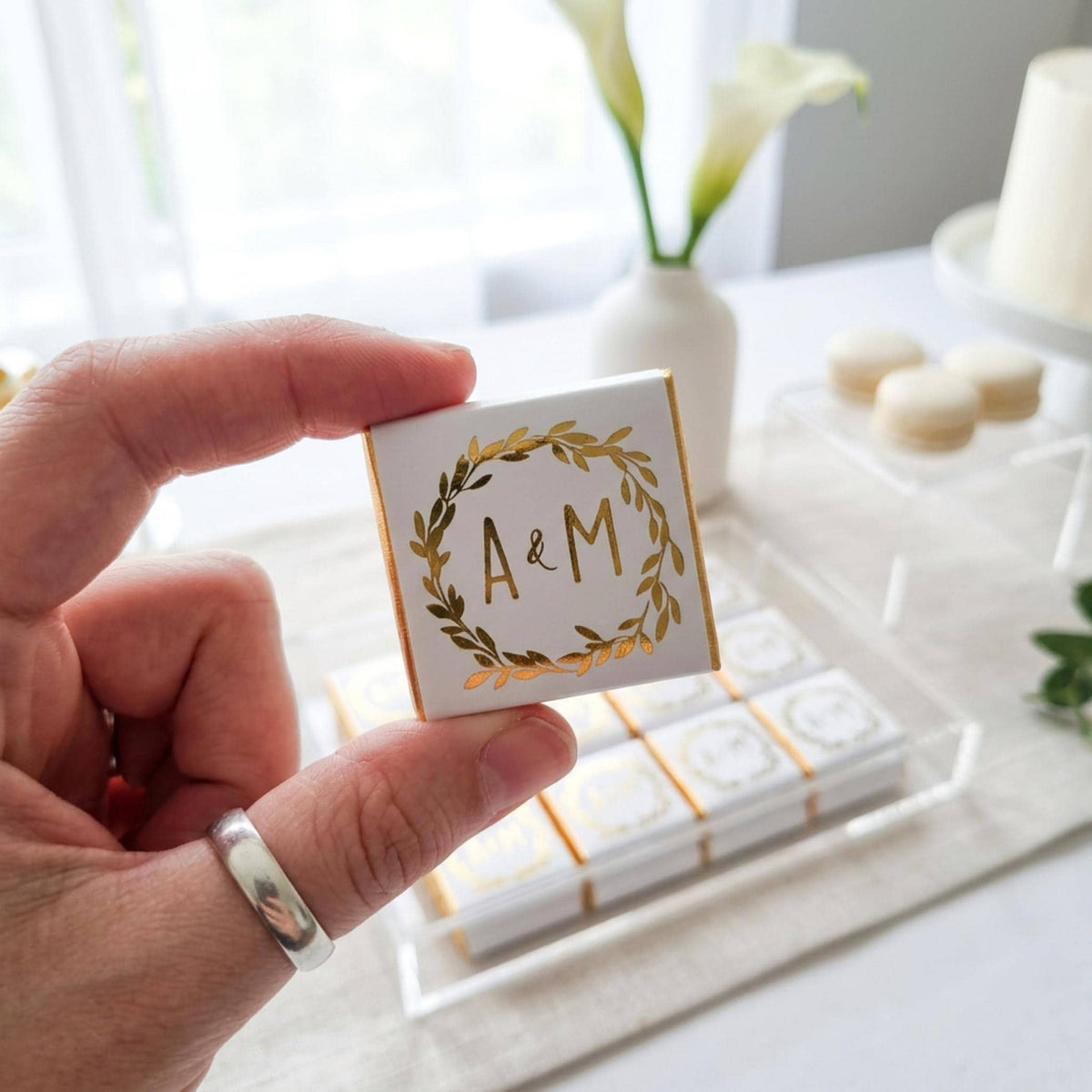 Personalised Wedding Botanical Wreath Chocolates – Engagement Party Favours