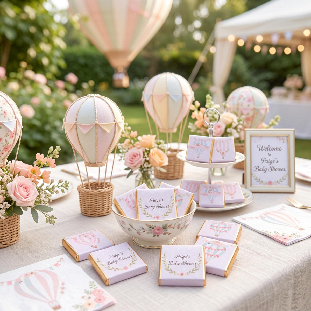 Personalised Hot Air Balloon Chocolates – Baby Shower Guest Favours, Adventure Awaits Treats