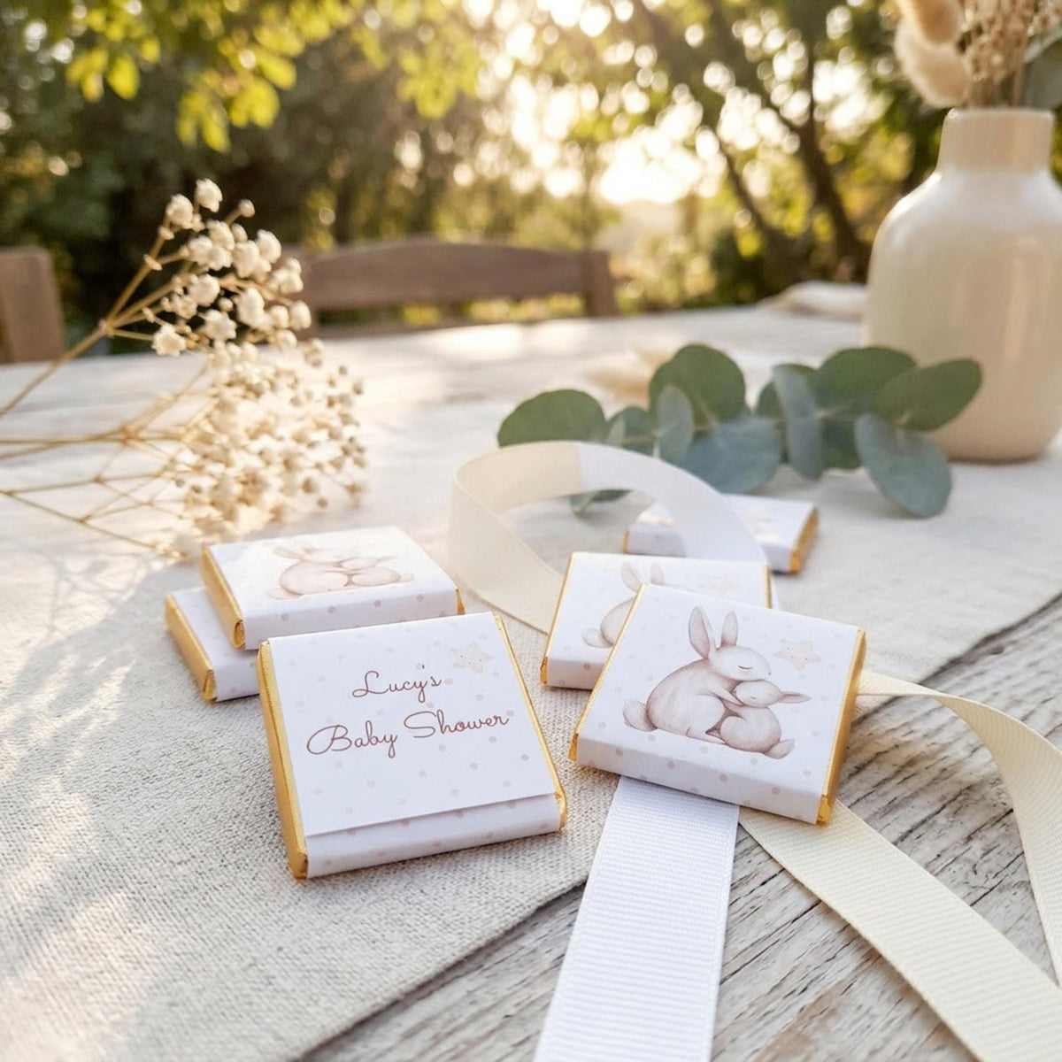 Personalised Mum and Baby Bunny Chocolates – Custom Baby Shower Favours