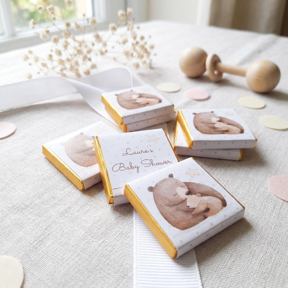Mama Bear Baby Shower Chocolate Favours – Custom Guest Treats, Teddy Bear Party Bags
