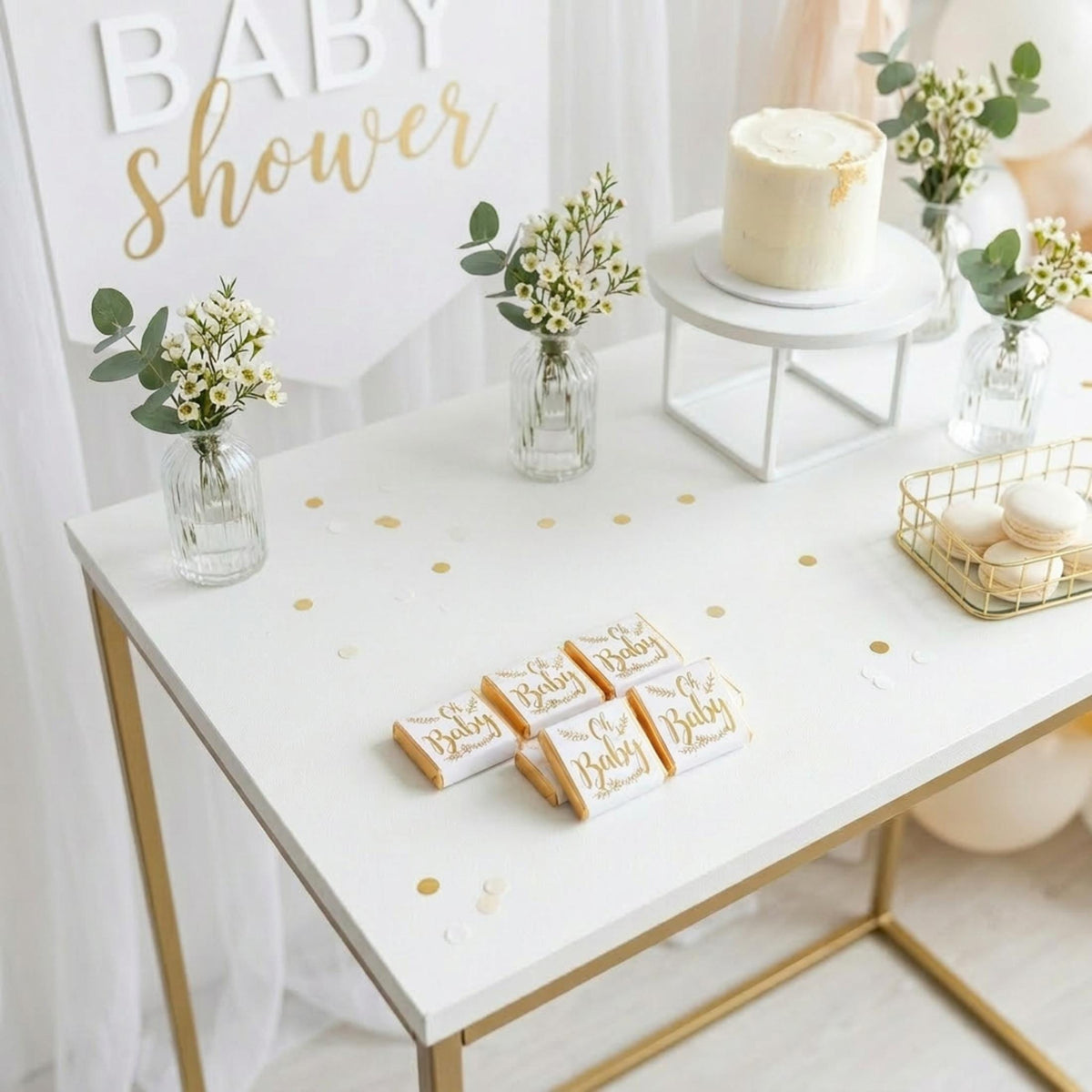 Personalised Oh Baby Chocolate Favours – Baby Shower Guest Treats Gold Foiled