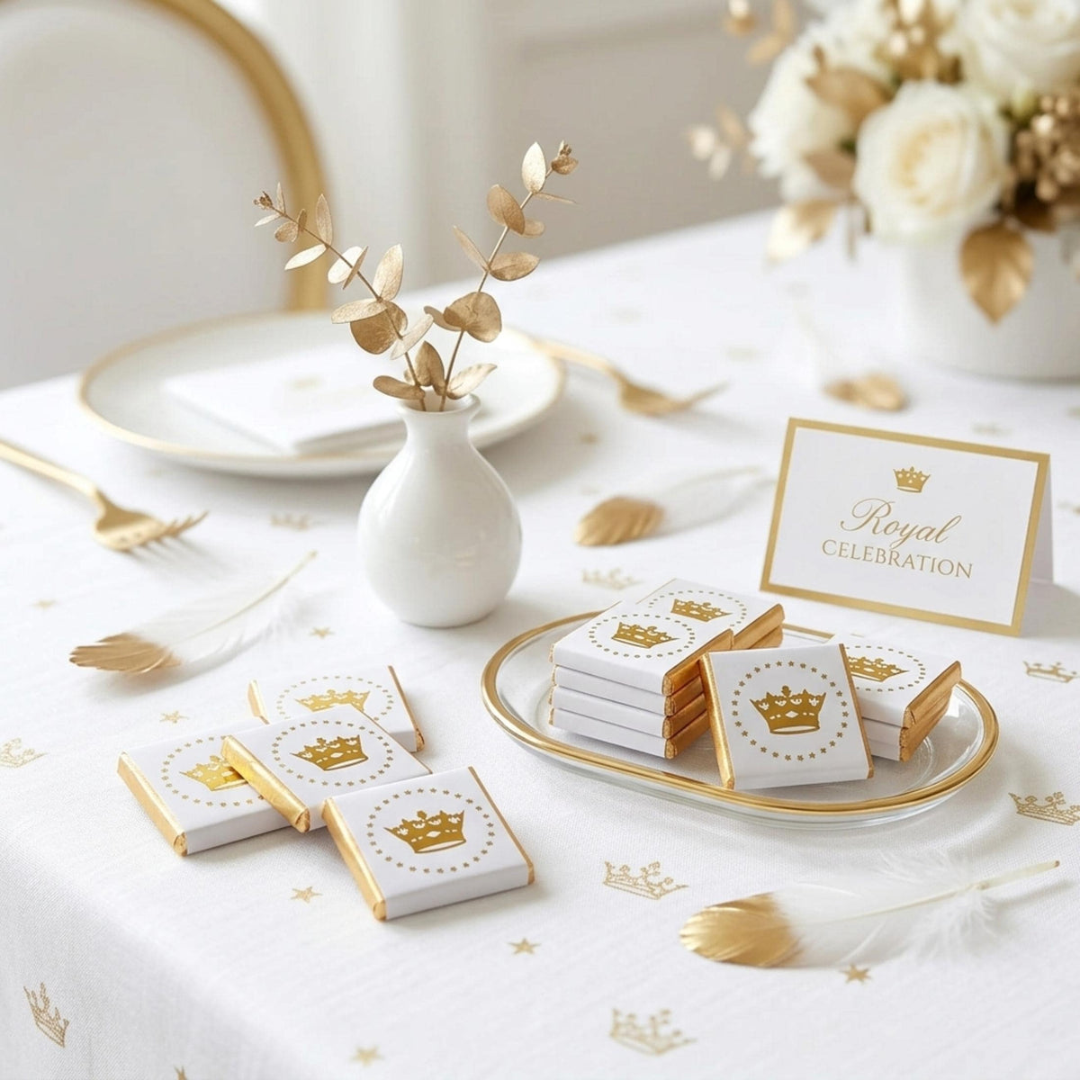 Personalised Crown Chocolates – Prince Princess Birthday Party Favours (Gold Foil)