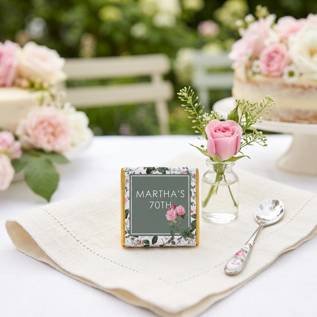 Personalised Cottage Chocolates – Custom 70th Birthday Party Favours, Guest Gifts