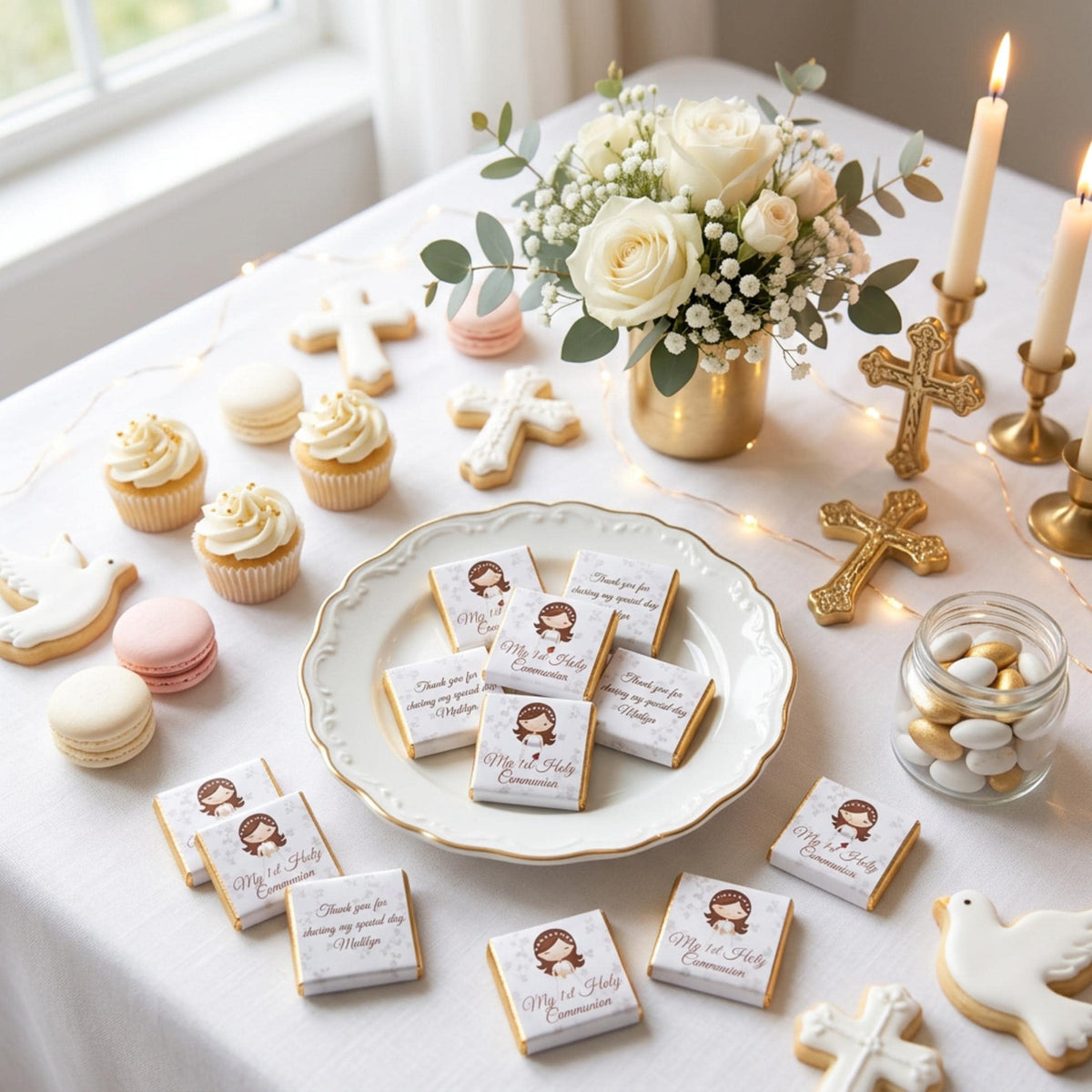 Personalised First Holy Communion Chocolate Favours – Girls Religious Treats, Party Gifts