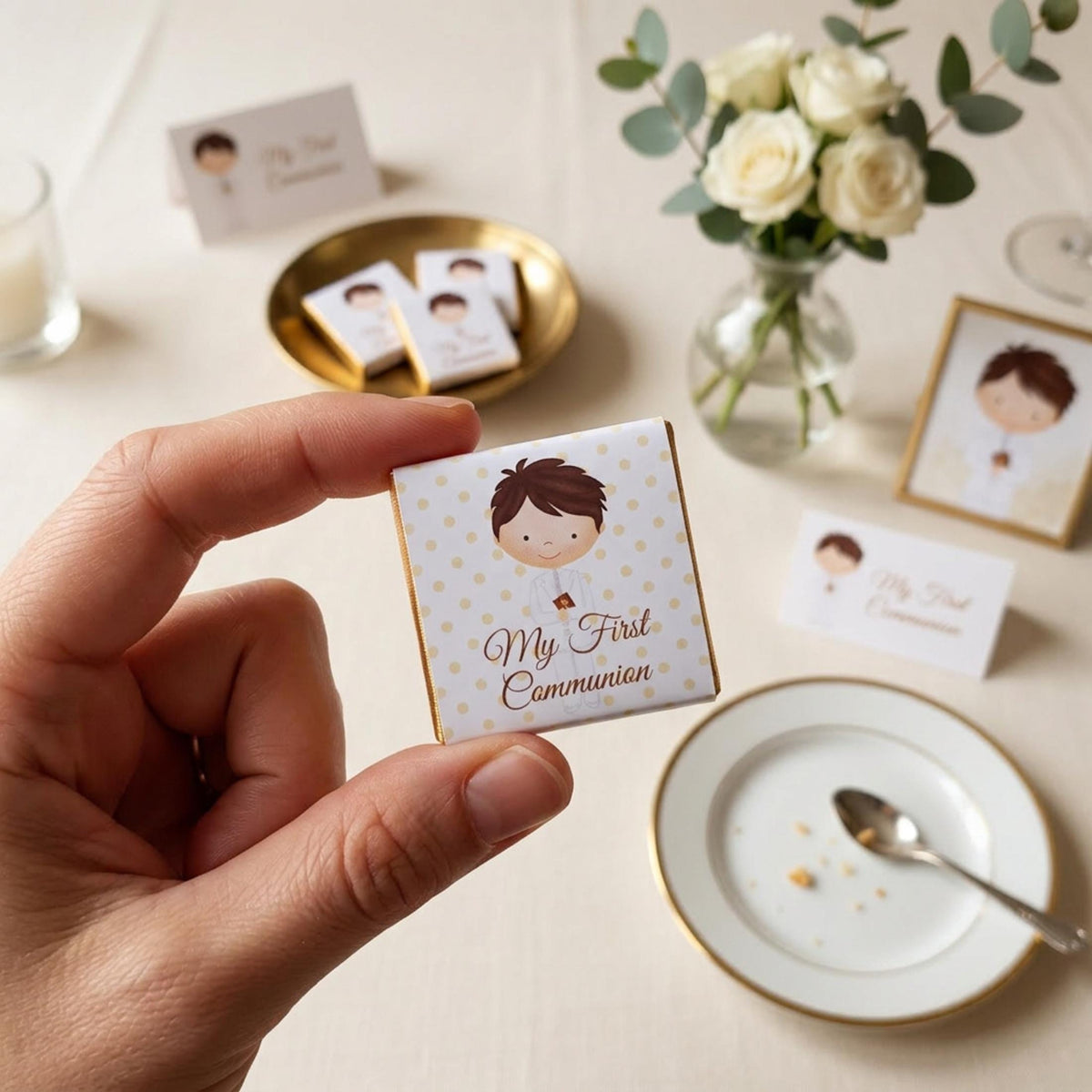 Personalised First Holy Communion Favours for Boys - Religious Chocolate Treats - Communion Guest Gifts