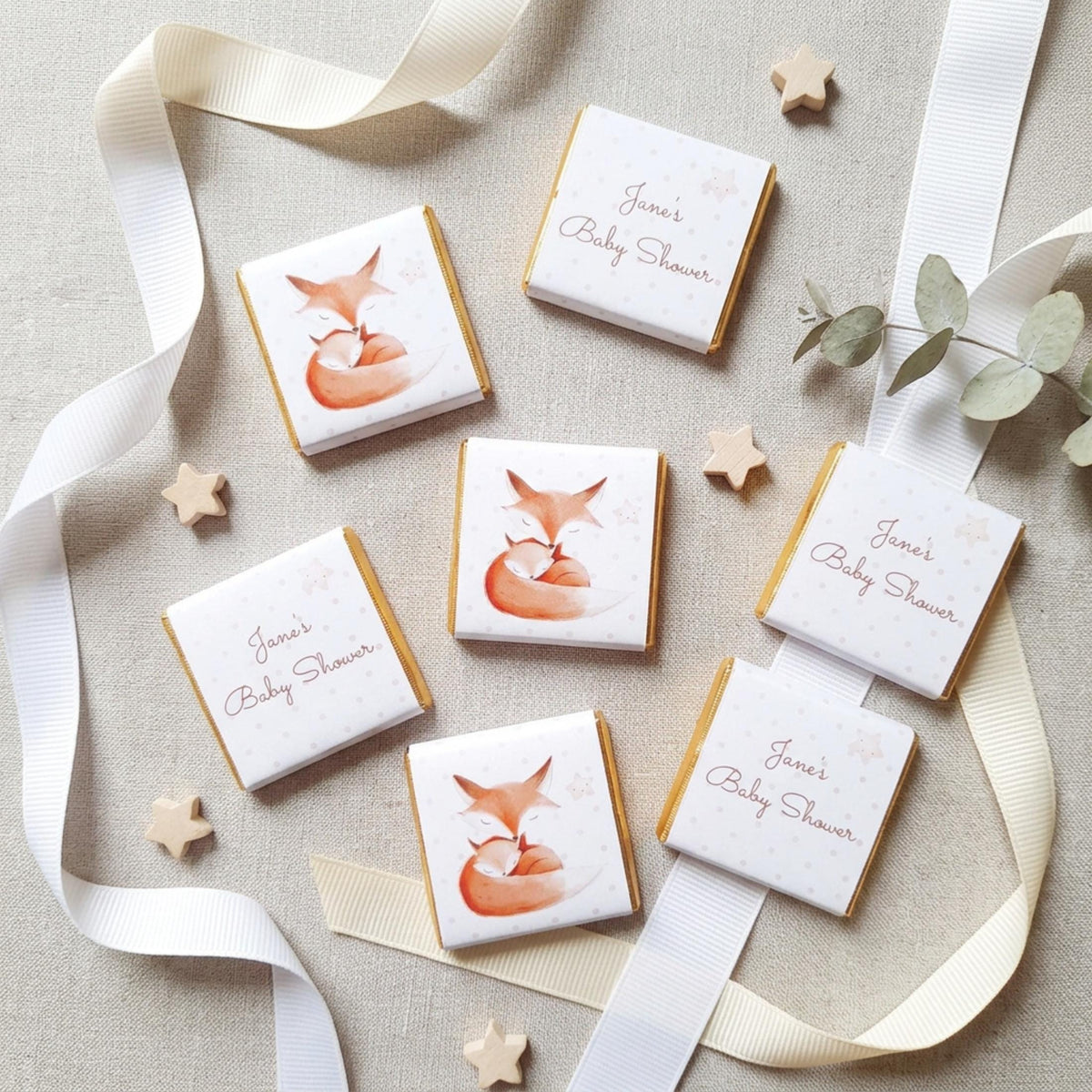 Personalised Mum and Baby Fox Chocolates – Woodland Baby Shower Favours, Party Bag Fillers
