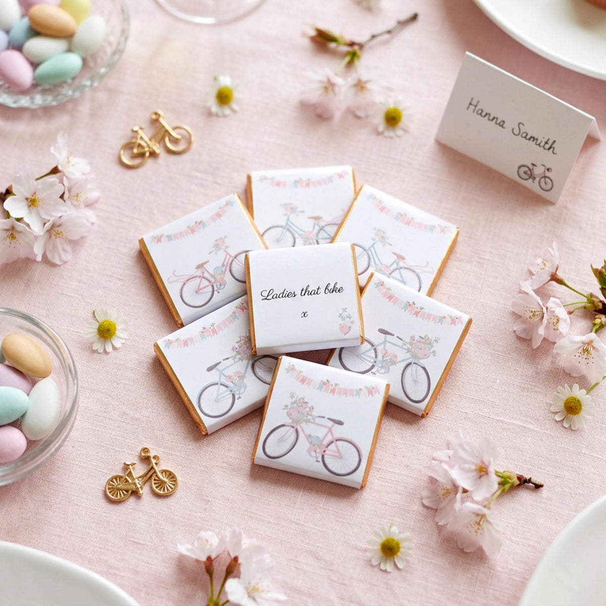 Personalised Floral Bicycle Chocolates – Spring Garden Party Favours