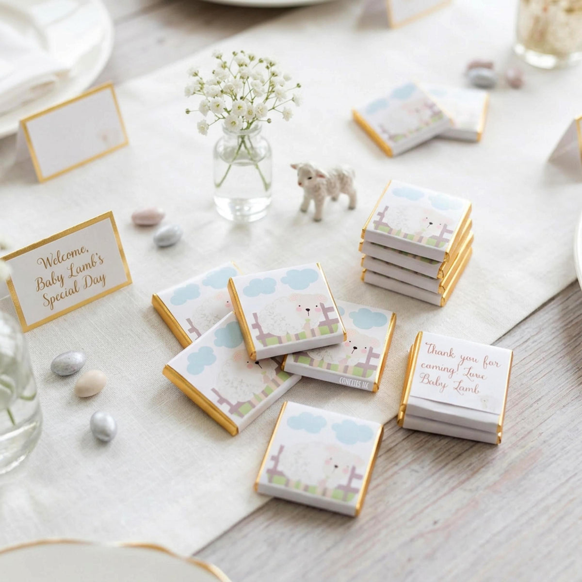 Personalised Baby Lamb Chocolates – Fluffy Sheep Party Favours, Baby Shower Treats