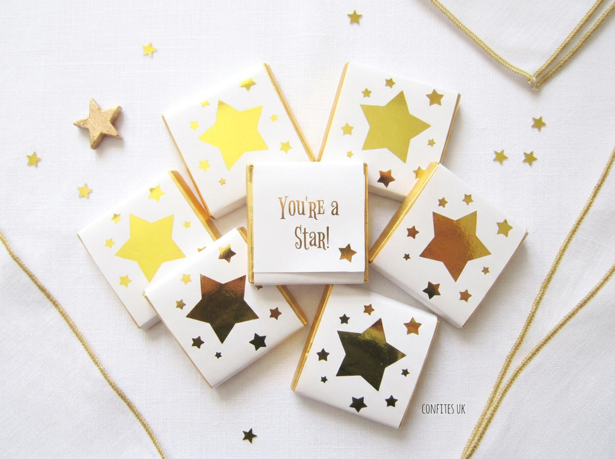 Personalised Golden Star Chocolates – Birthday Party Favours, Guest Gifts