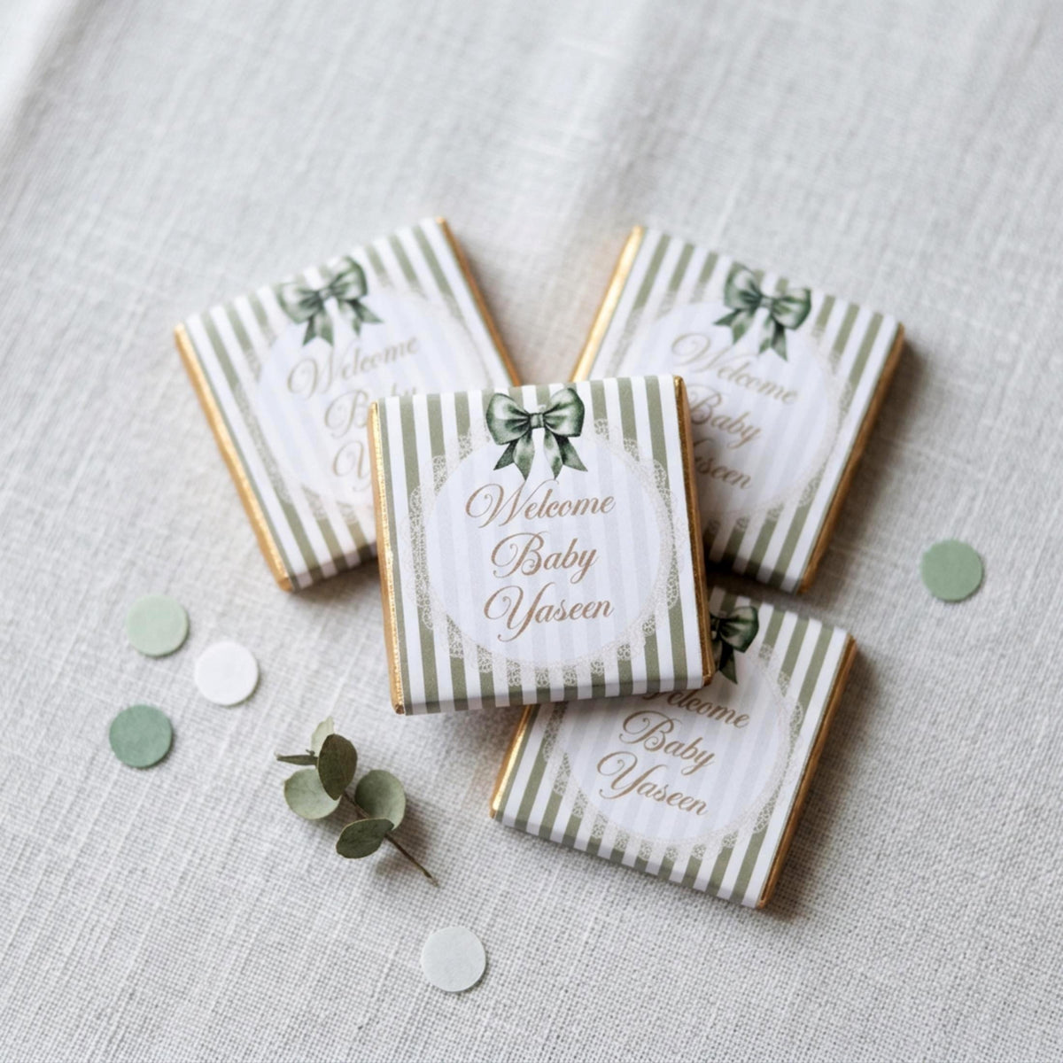 Personalised Baby Shower Party Favours – Sage Green Bow Treats