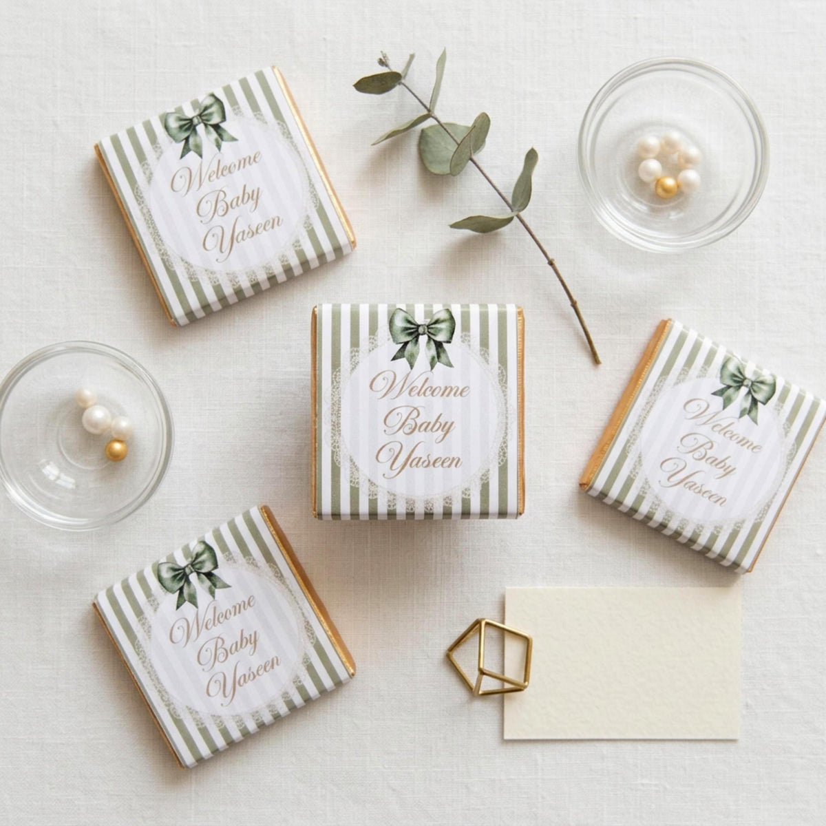 Personalised Baby Shower Party Favours – Sage Green Bow Treats