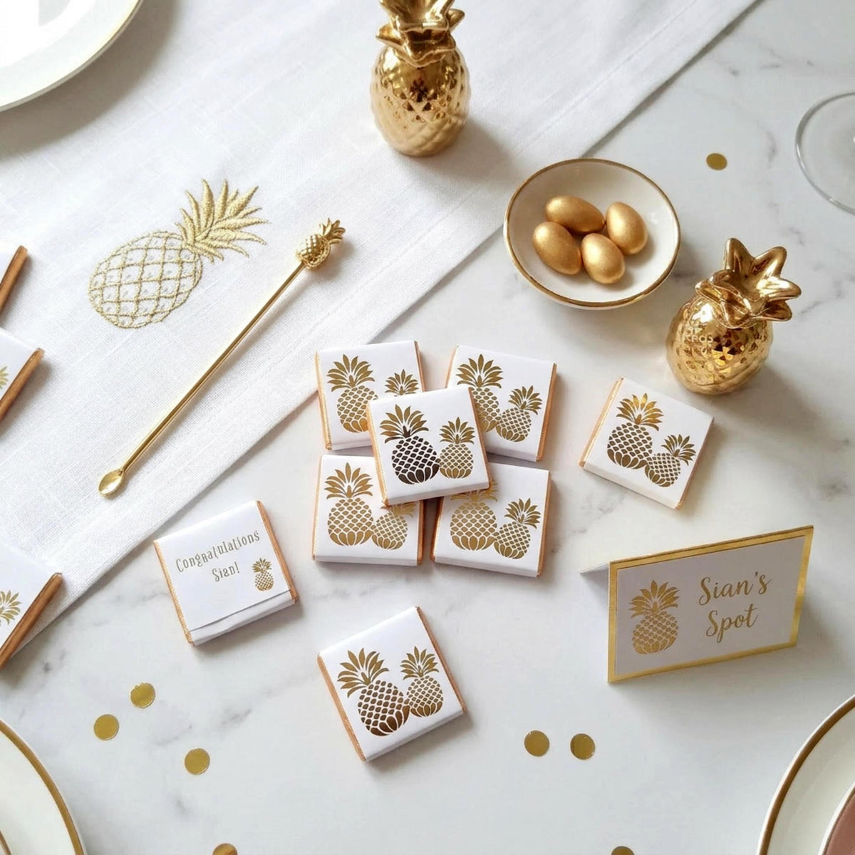 Personalised Golden Pineapple Chocolates – Tropical Wedding Favours, Luau Party Bag Filler