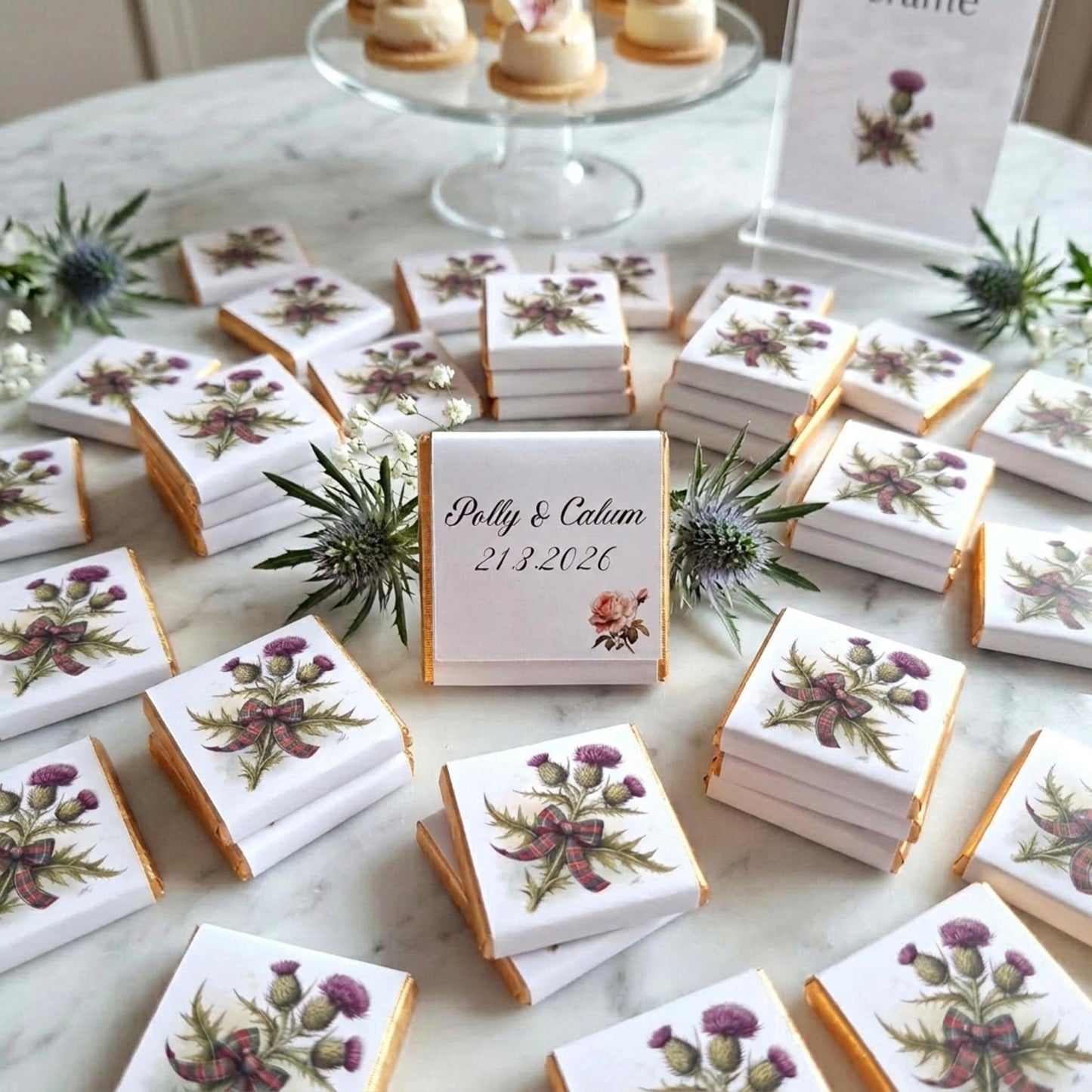 Personalised Scottish Thistle Favours - Scottish Wedding Chocolate - Highland Theme Party Bag Fillers - Burns Night Table Decor