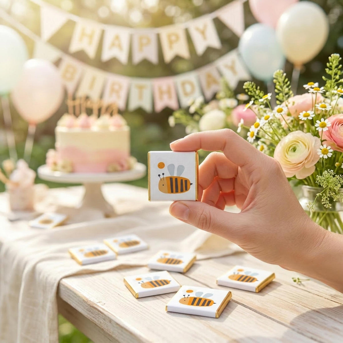 Personalised Bumblebee Chocolate Favours – Custom Bee Birthday Party Treats