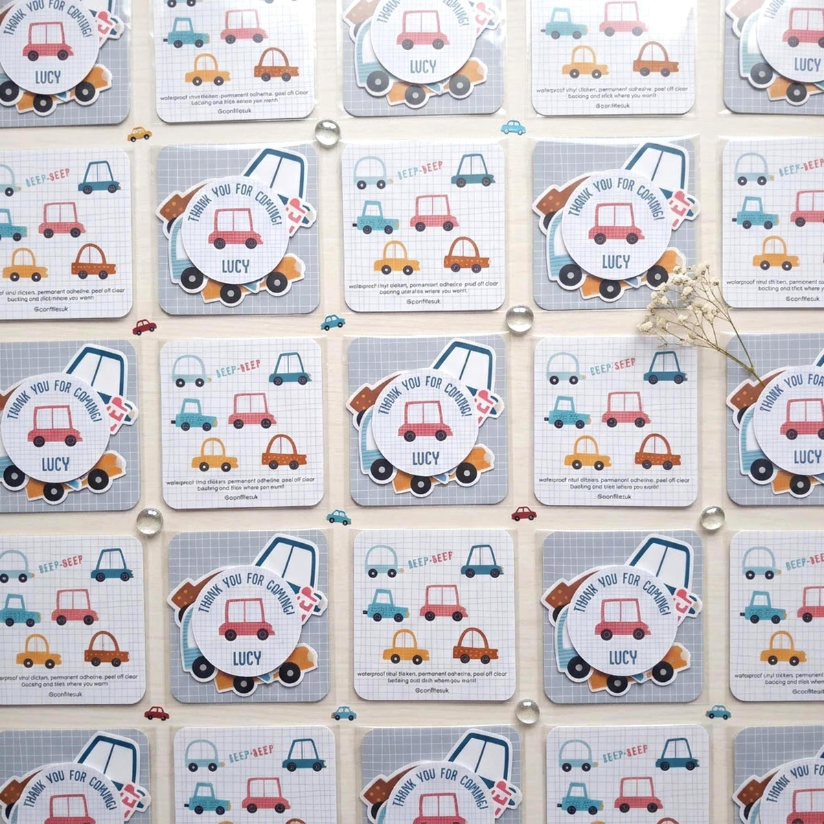 Personalised Cars Vinyl stickers Party Bags, Transportation Birthday Favours