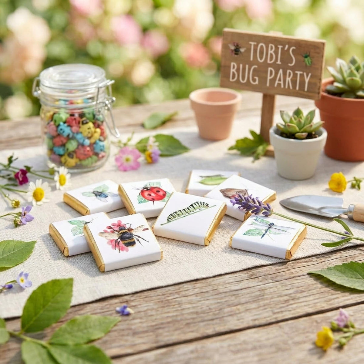 Personalised Garden Bugs Chocolates – Birthday Party Favours, Nature Theme Treats