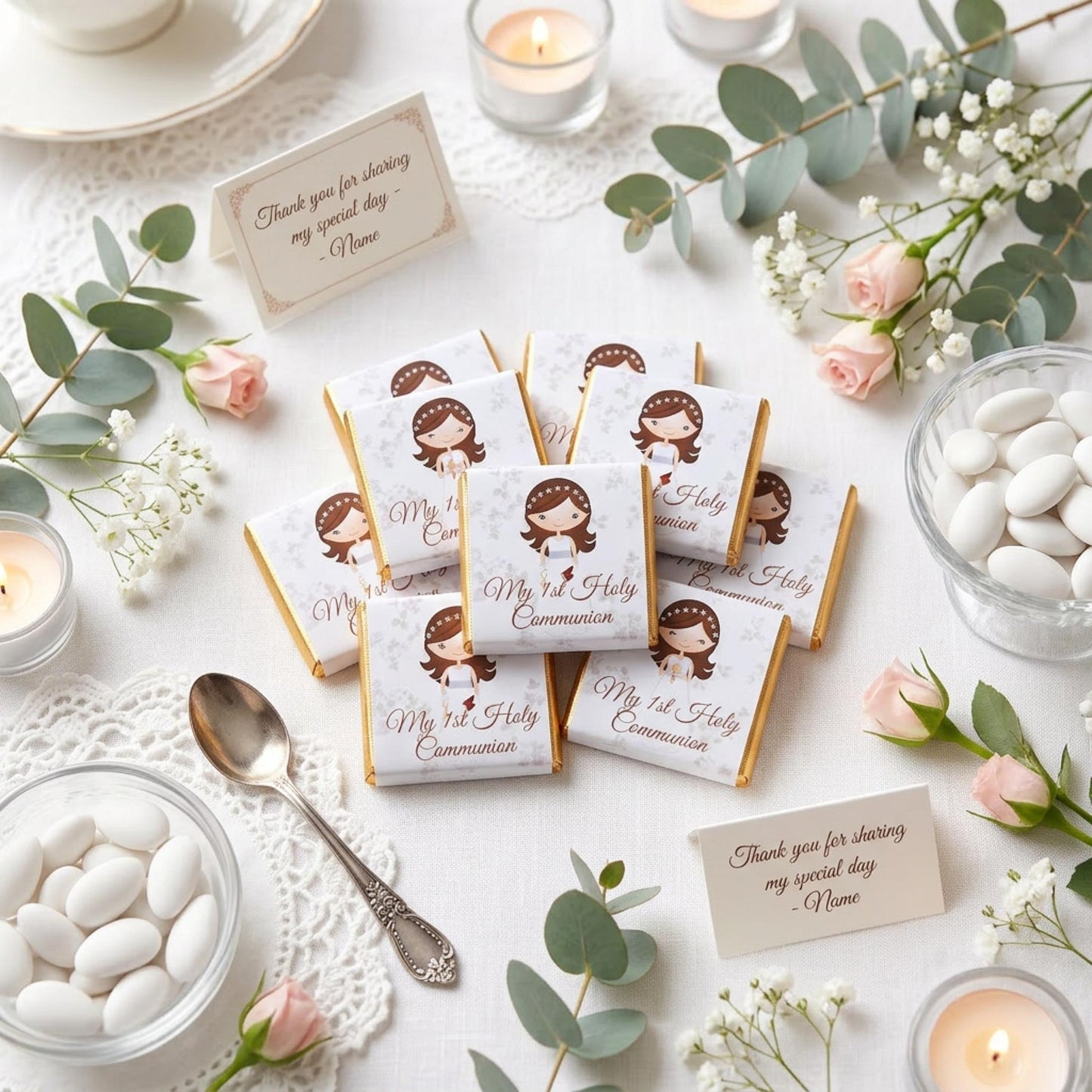 Personalised First Holy Communion Chocolate Favours – Girls Religious Treats, Party Gifts