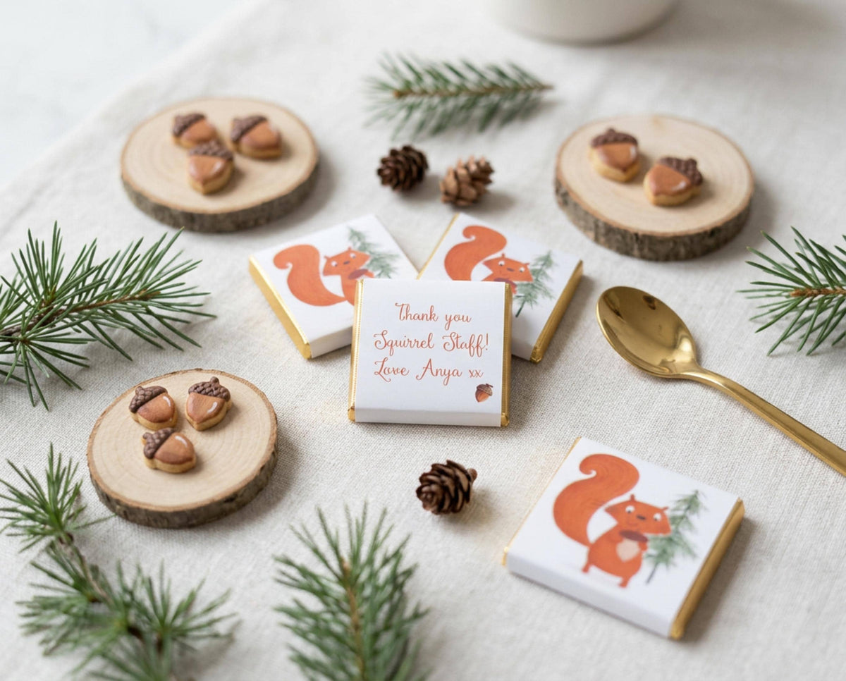 Personalised Red Squirrel Chocolates – Woodland Theme Party Favours, Forest Animal Treats