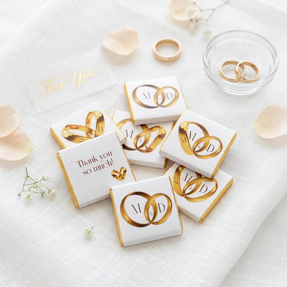 Personalised Wedding Chocolate Favours – Gold Ring Design, Custom Guest Gifts
