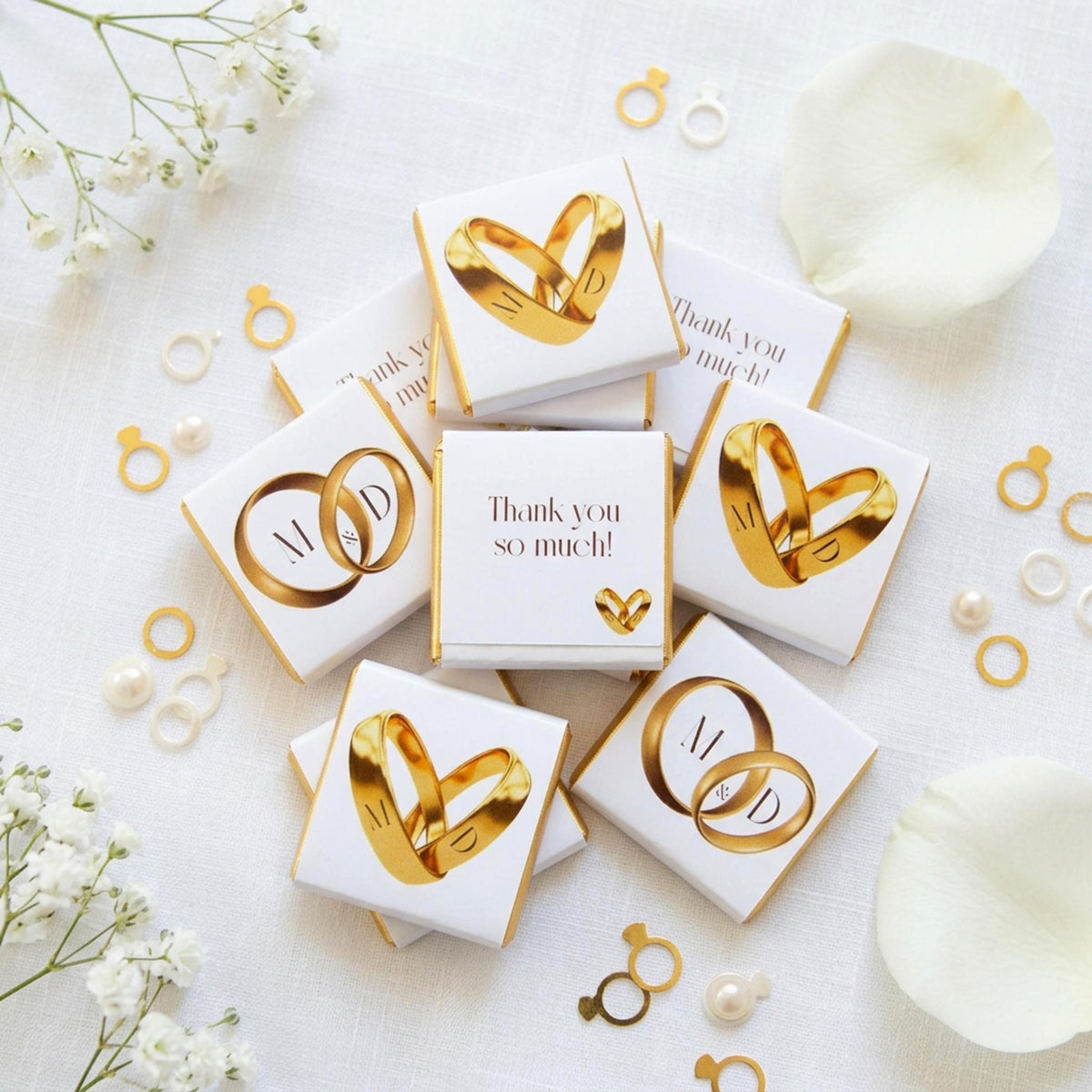 Personalised Wedding Chocolate Favours – Gold Ring Design, Custom Guest Gifts