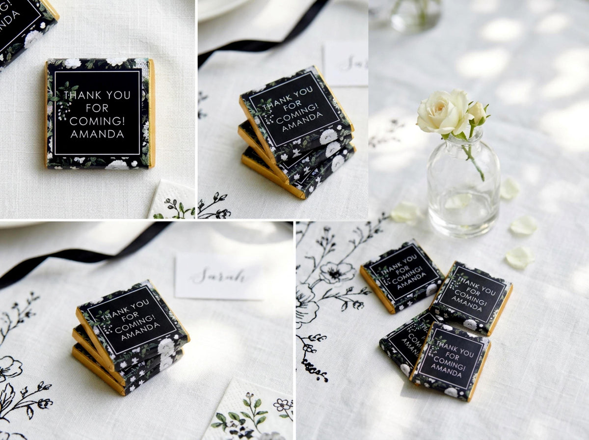 Personalised Black and White Birthday Favours – Botanical Party Treats