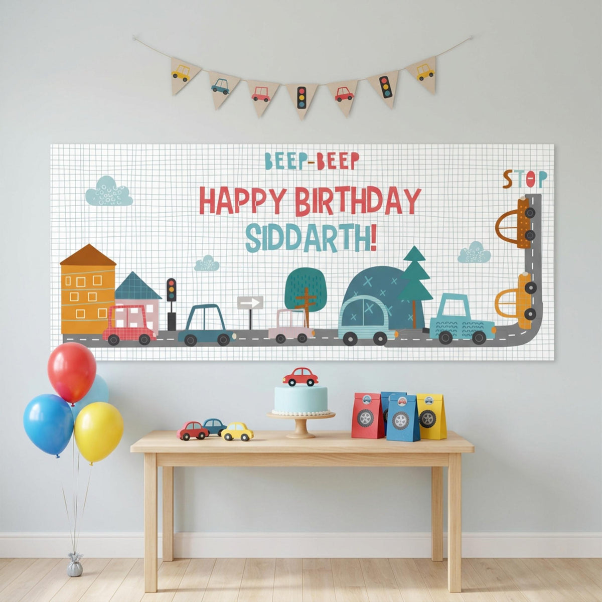 Personalised Cars Birthday Banner, Custom Cars Cake Table Backdrop