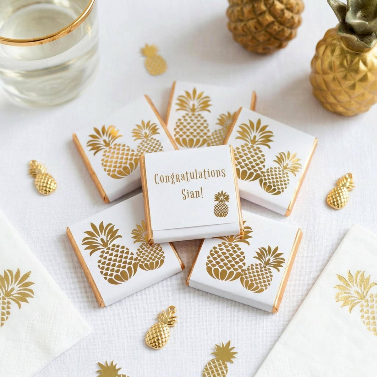 Personalised Golden Pineapple Chocolates – Tropical Wedding Favours, Luau Party Bag Filler