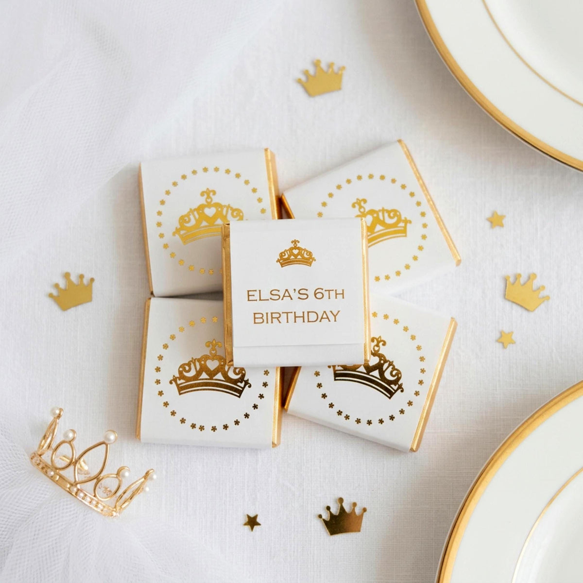 Personalised Princess Tiara Party Favours – Girls Birthday Treats Gold Foiled