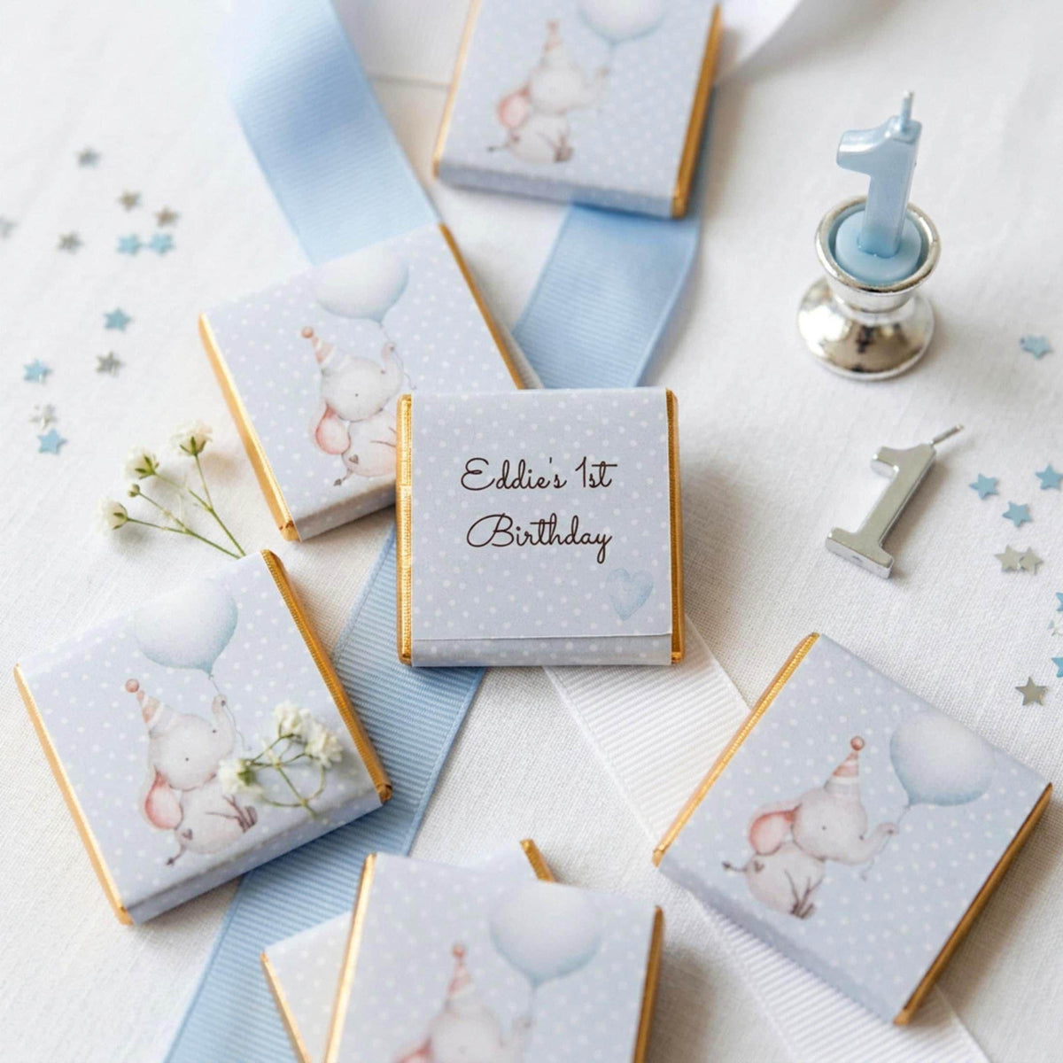 Personalised Elephant 1st Birthday Favours – Elephant Baby Boy Party Treats