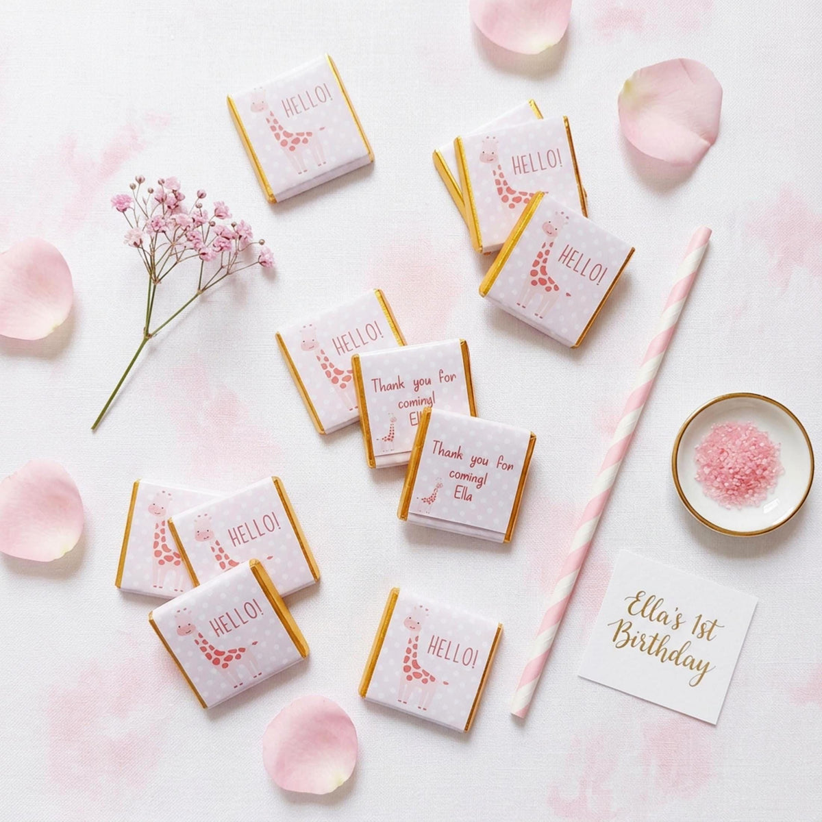 Personalised Pink Giraffe Party Favours – Baby Shower and 1st Birthday treats