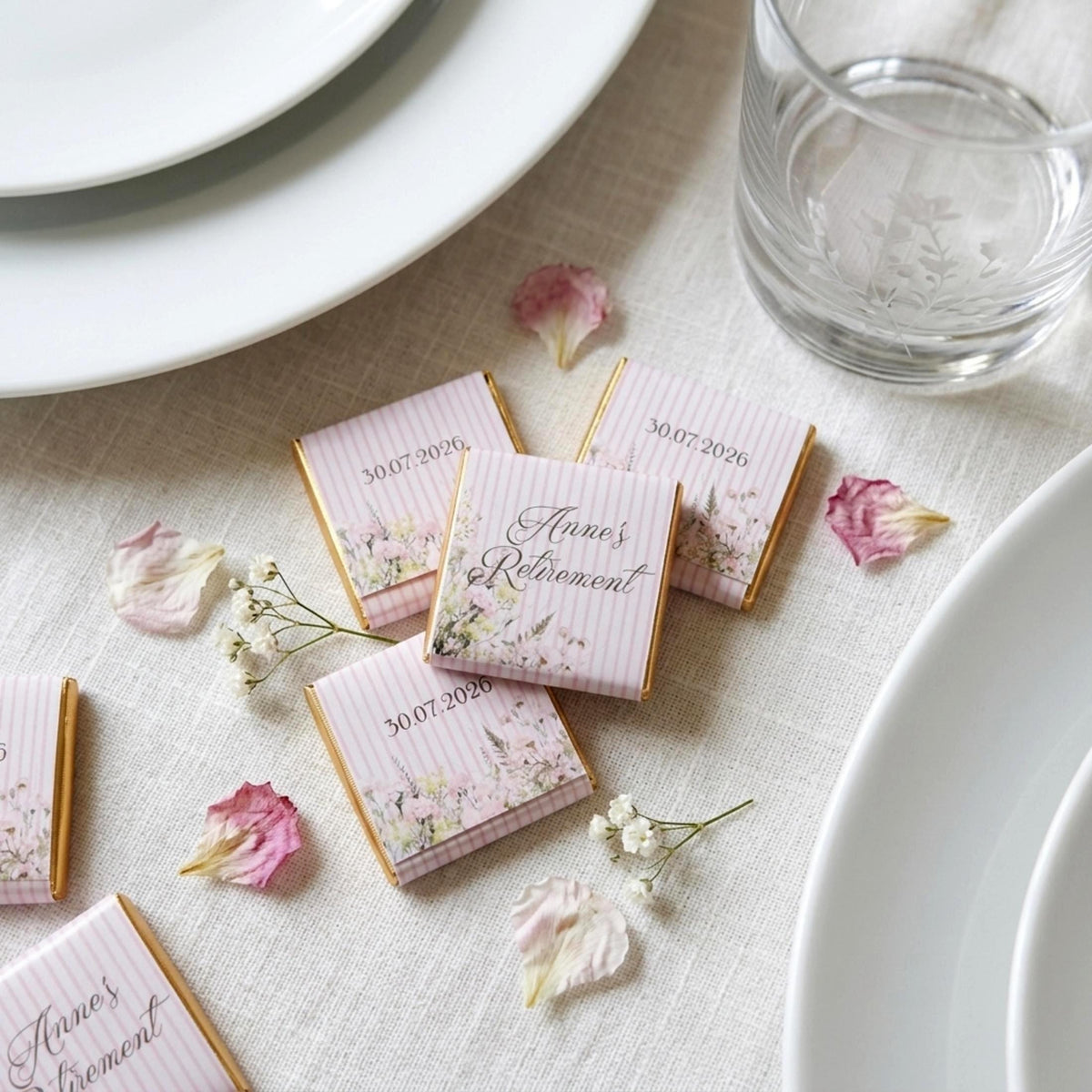 Personalised Retirement Party Favours - Pink Floral Chocolate Treats