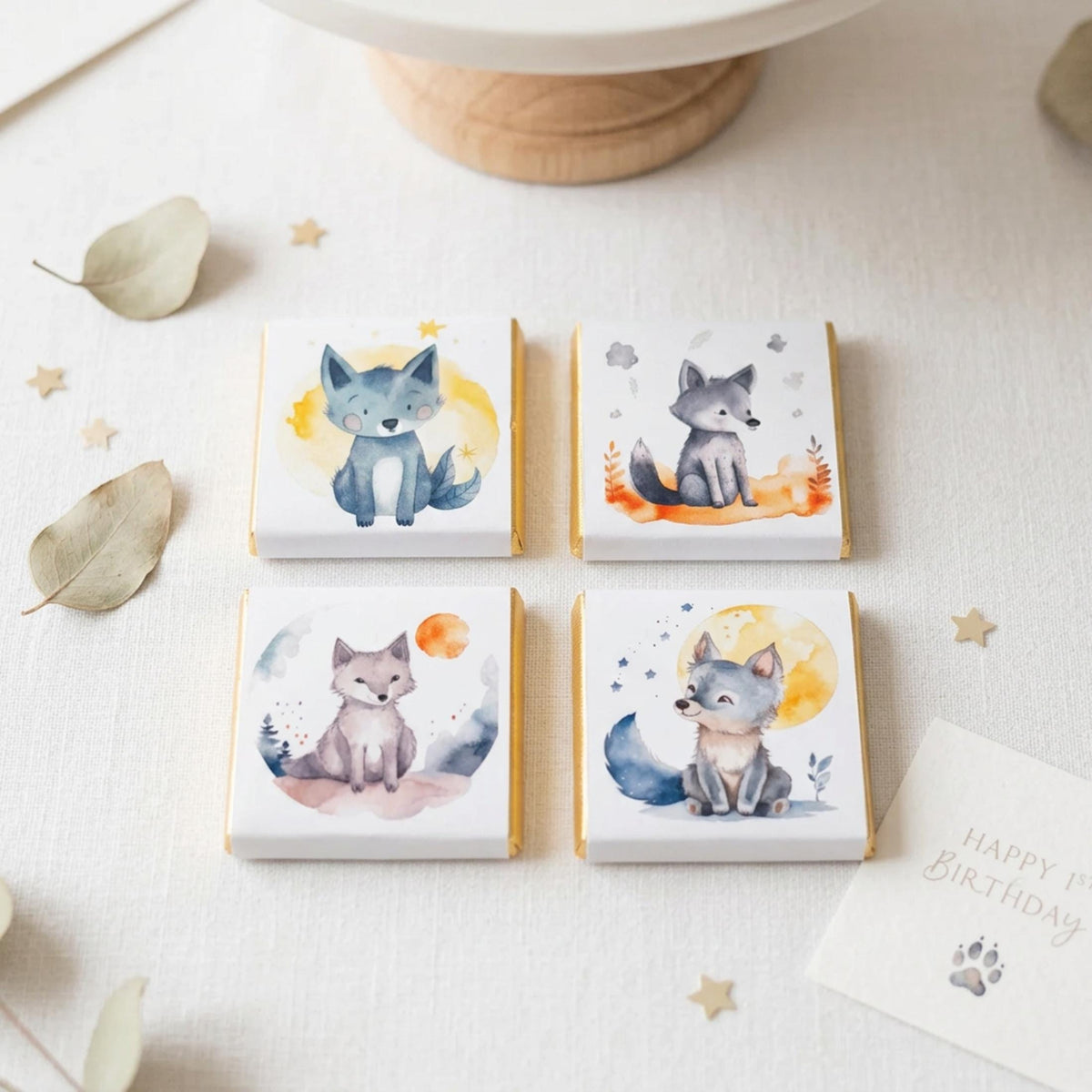 Personalised Welcome Baby Wolf Favours, Boy 1st Birthday Treats