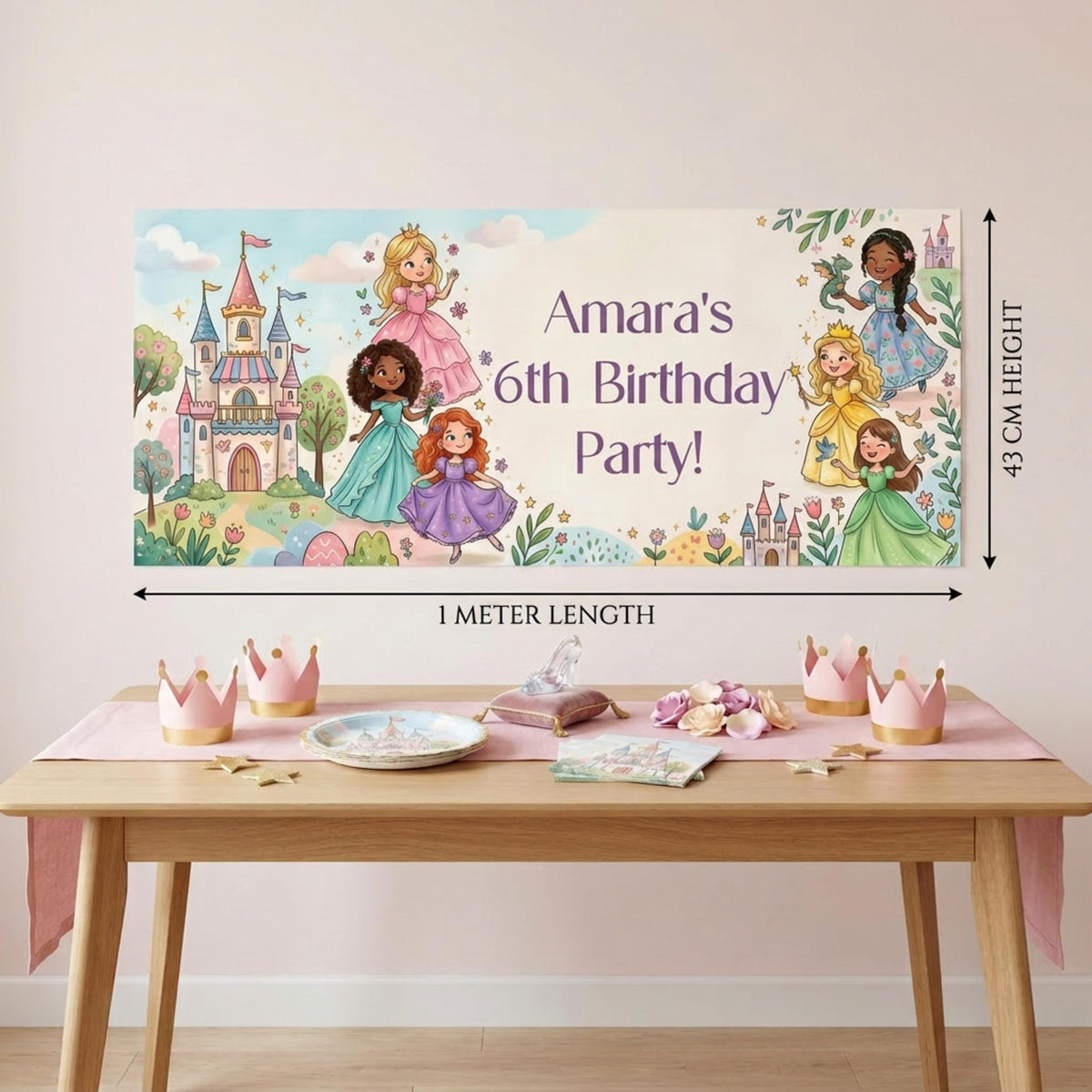 Personalised Princesses Birthday Banner, Fairytale Friends Backdrop
