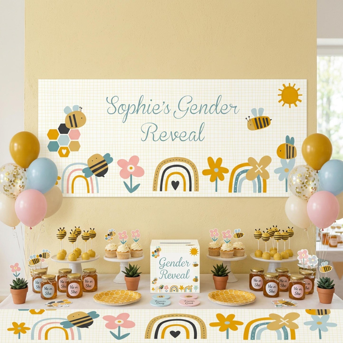 Personalised Gender Reveal Banner, Bumble Bee Party Backdrop, What Will It Bee Poster
