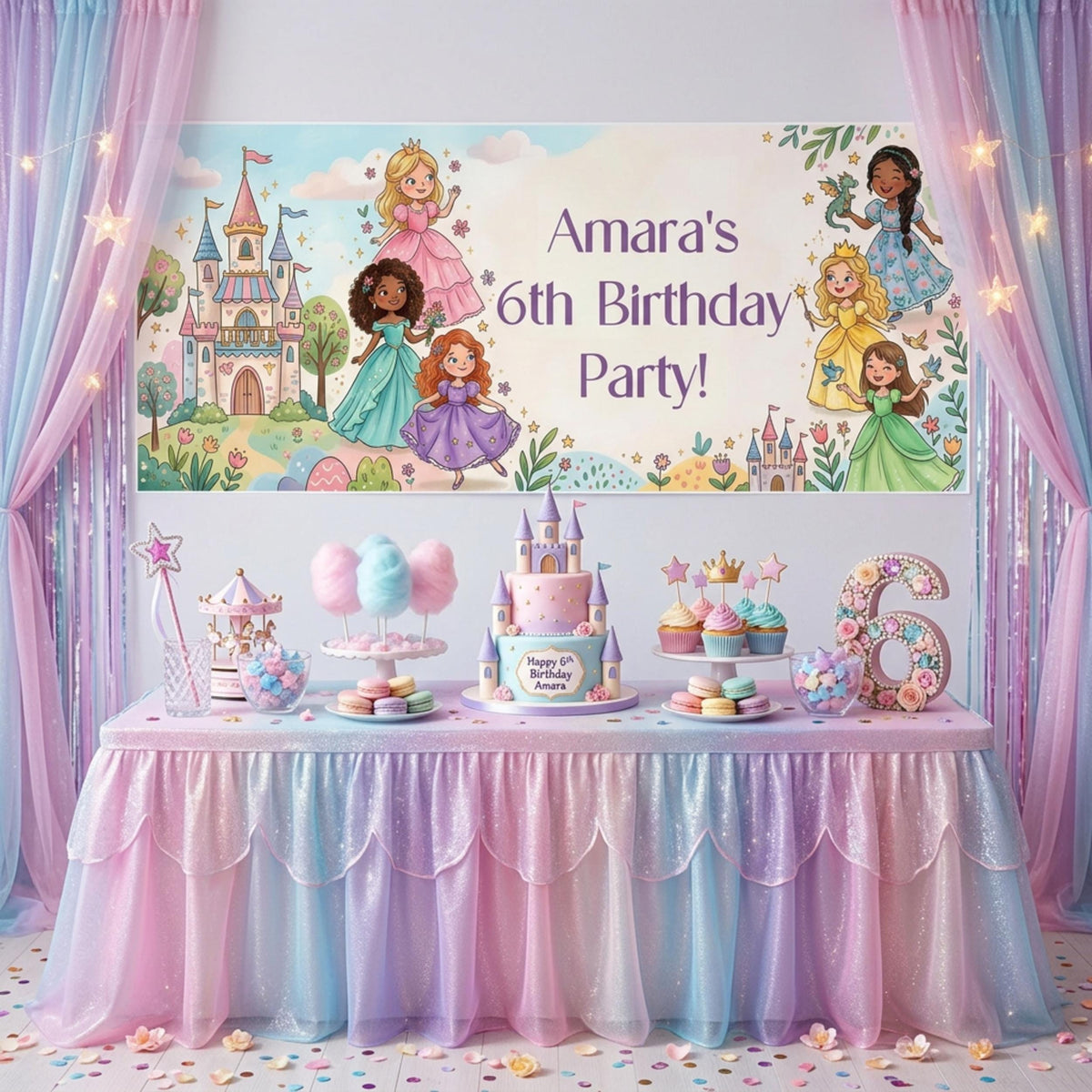 Personalised Princesses Birthday Banner, Fairytale Friends Backdrop