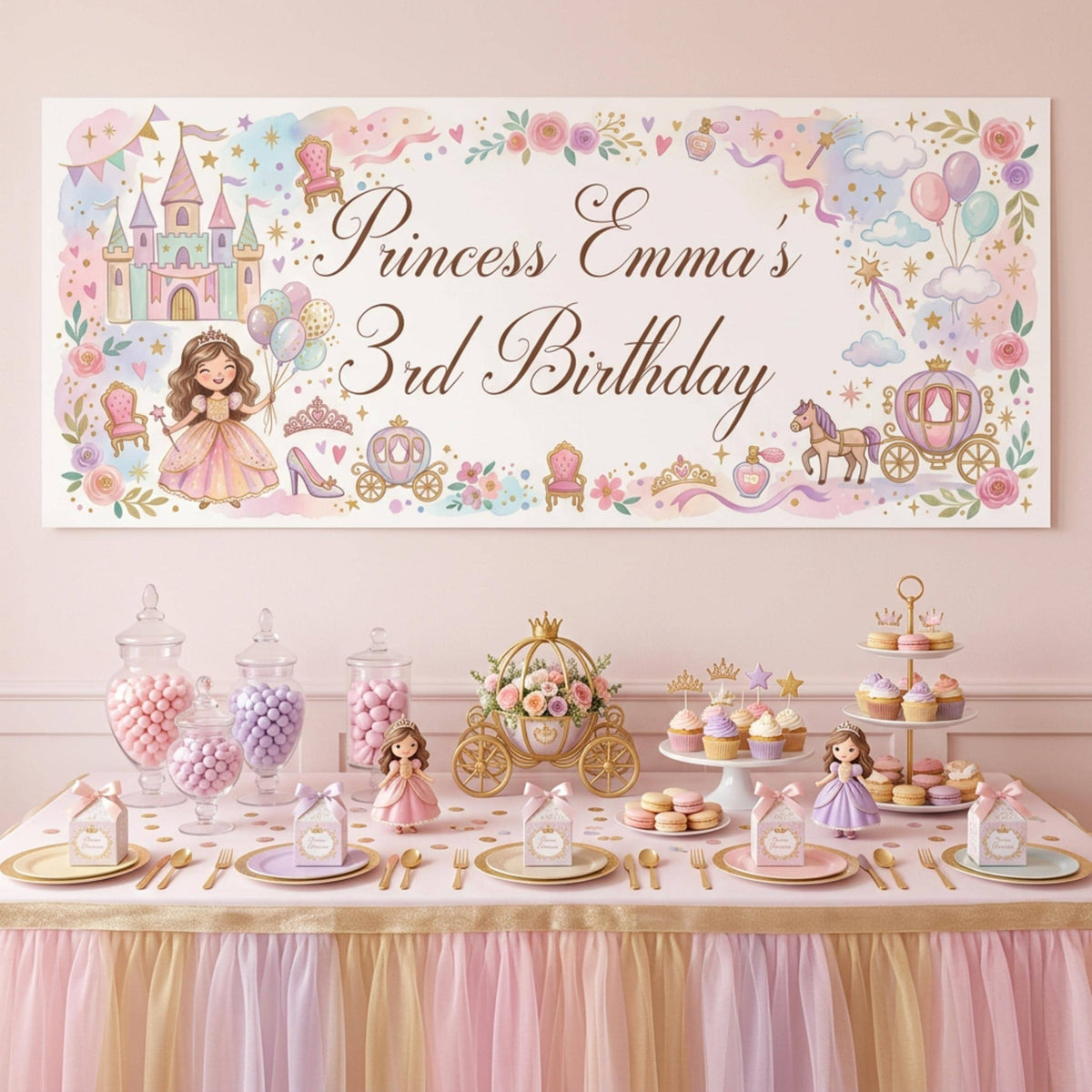 Personalised Little Princess Birthday Banner, Fairytale Party Backdrop, Girls Milestone Wall Sign
