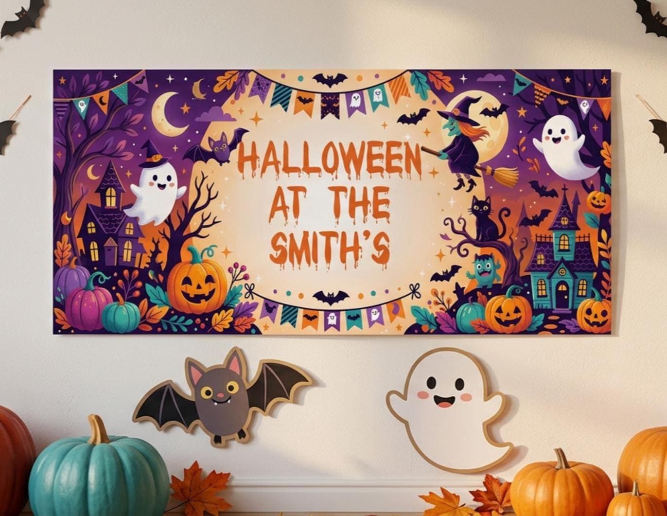 Personalised Halloween Party Banner for Children, Family Trick Or Treat Wall Sign
