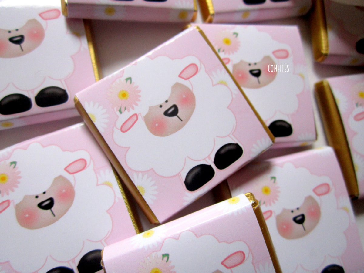 Personalised Girls Christening Chocolate Favours – Baby Sheep Party Guest Gifts