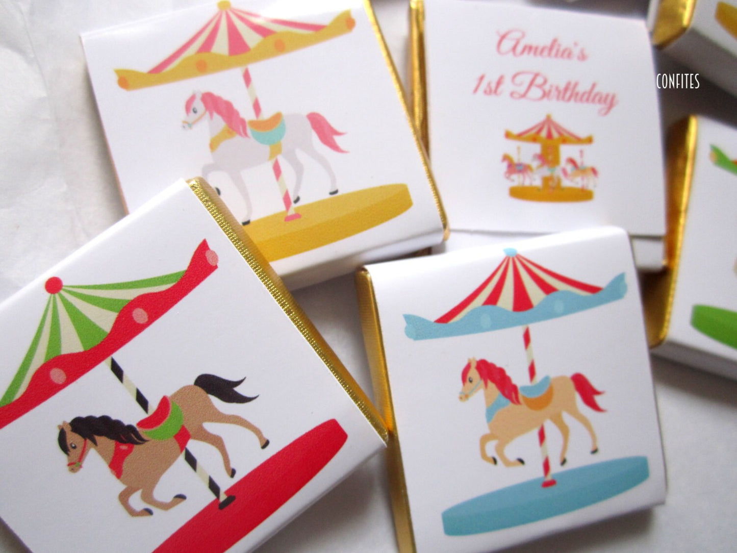 Personalised Horse Carousel Party Favours - Carnival Birthday Chocolate Treats - Custom Fairground Guest Gifts