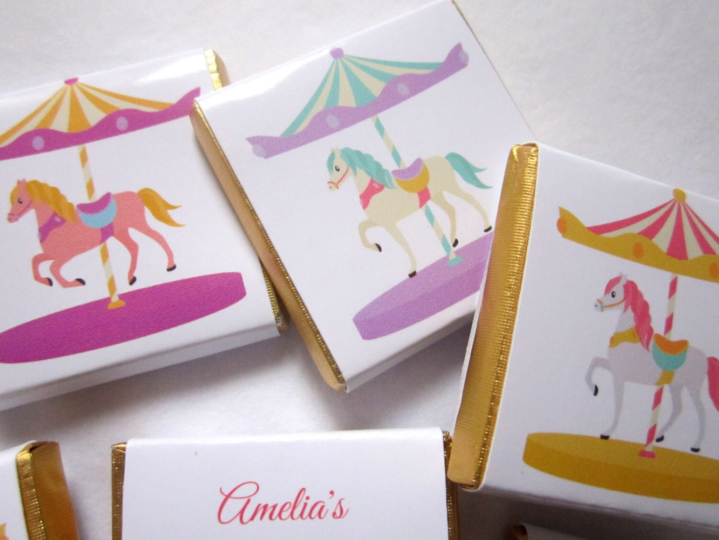 Personalised Horse Carousel Party Favours - Carnival Birthday Chocolate Treats - Custom Fairground Guest Gifts