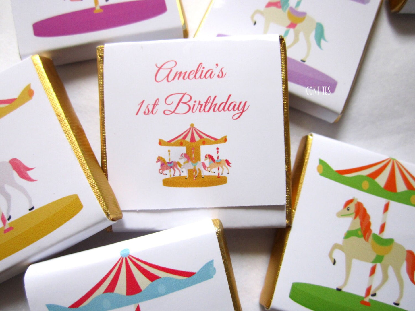 Personalised Horse Carousel Party Favours - Carnival Birthday Chocolate Treats - Custom Fairground Guest Gifts