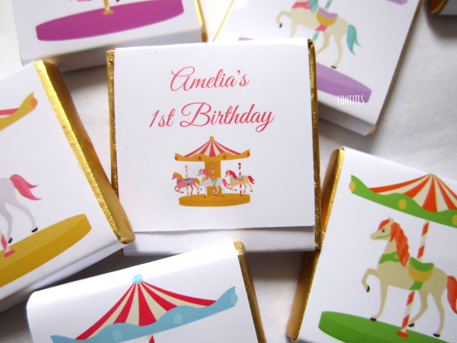 Personalised Horse Carousel Party Favours - Carnival Birthday Chocolate Treats - Custom Fairground Guest Gifts