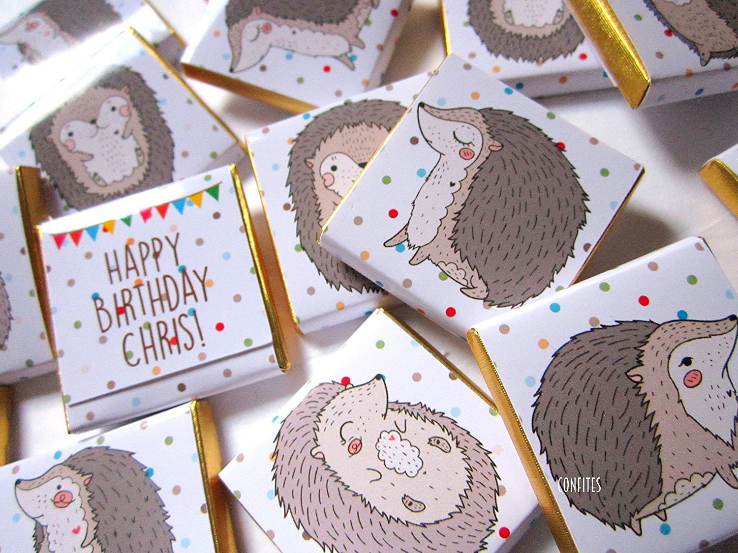 Personalised Hedgehog Birthday Chocolates – Woodland Party Favours, Custom Guest Gifts