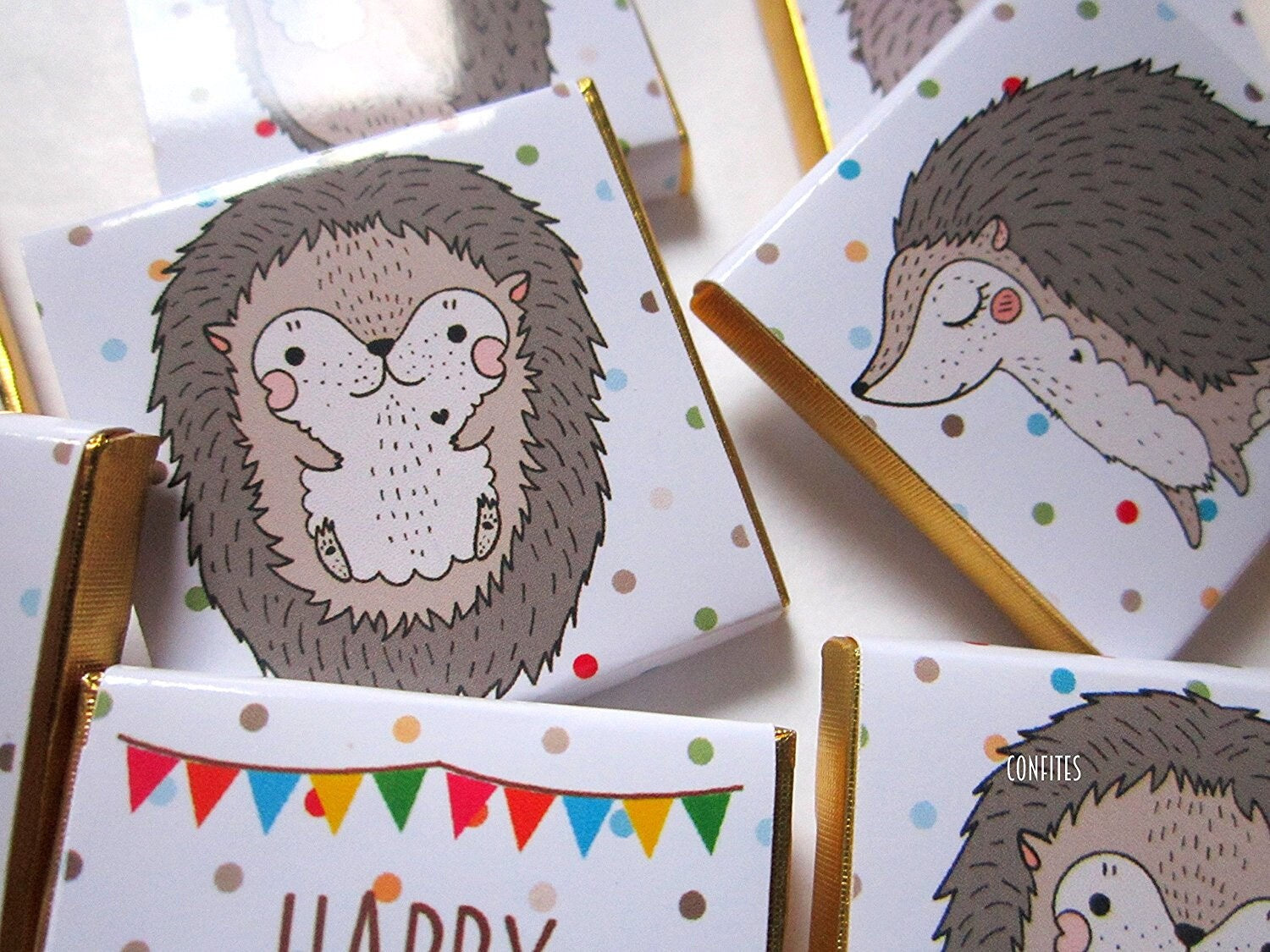 Personalised Hedgehog Birthday Chocolates – Woodland Party Favours, Custom Guest Gifts