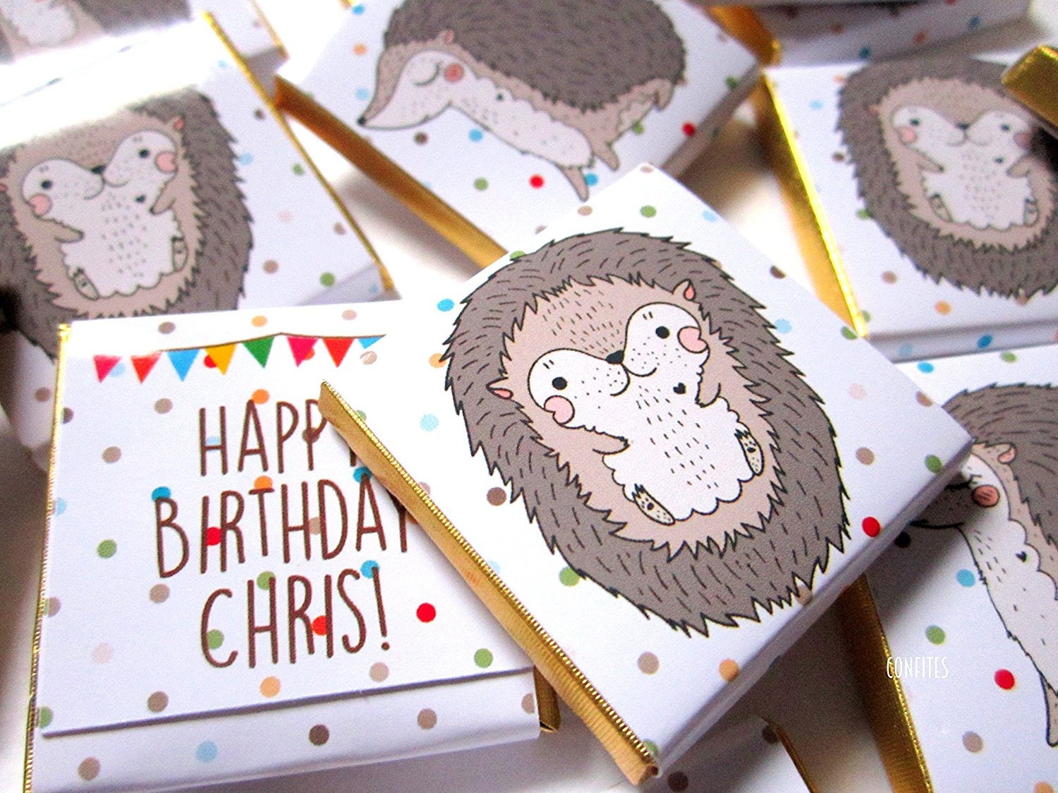 Personalised Hedgehog Birthday Chocolates – Woodland Party Favours, Custom Guest Gifts
